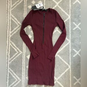 Naked Wardrobe Dark Wine Dress with Zipper